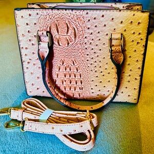 Pale pink faux ostrich handbag - barely used